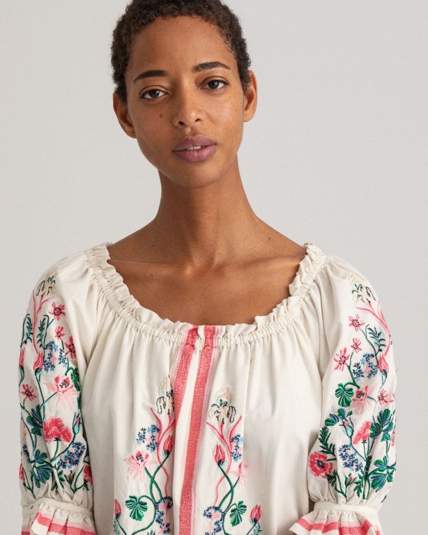 Gant Embroidered Wild Floral Print Women's Dresses White | mxc1YWKZtyd