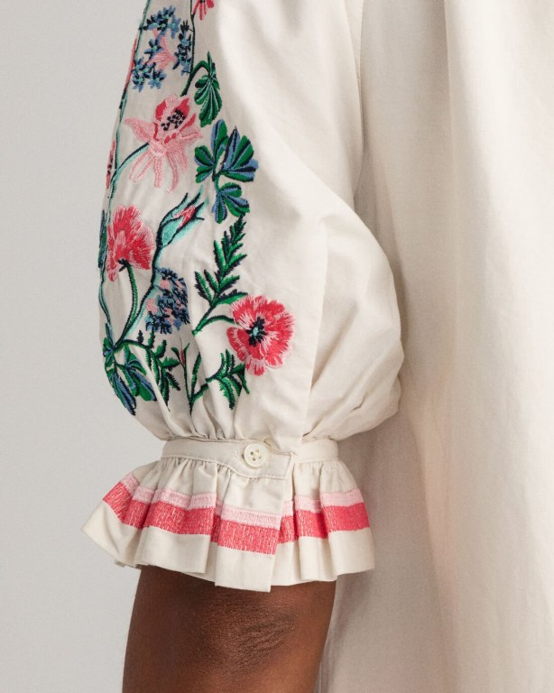 Gant Embroidered Wild Floral Print Women's Dresses White | mxc1YWKZtyd