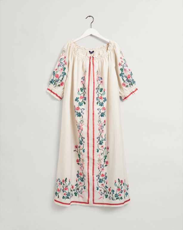 Gant Embroidered Wild Floral Print Women's Dresses White | mxc1YWKZtyd