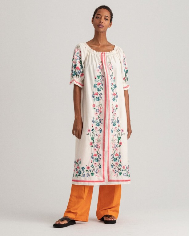 Gant Embroidered Wild Floral Print Women\'s Dresses White | mxc1YWKZtyd