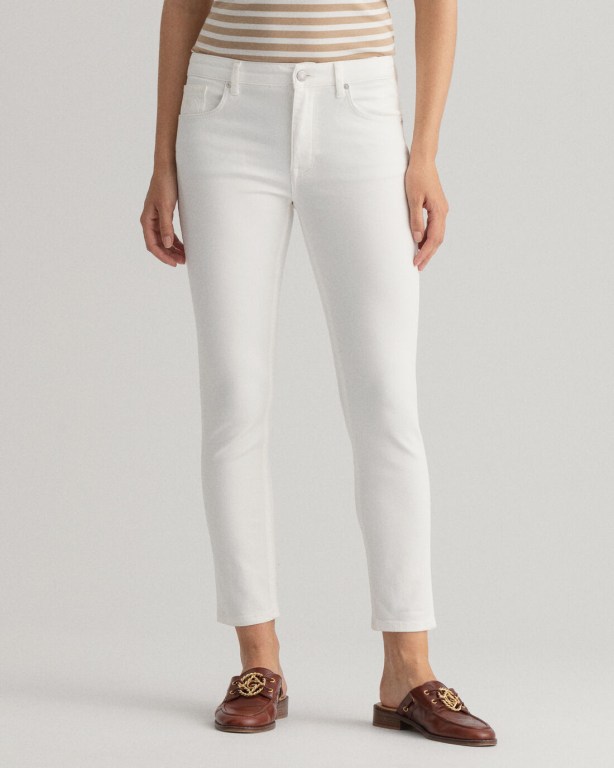 Gant Farla Slim Fit Cropped White Women's Jeans White | GUTbeC1rMIp