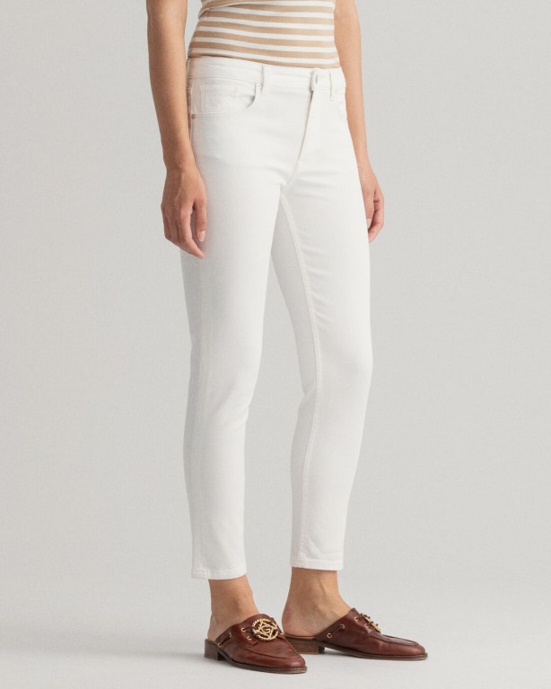 Gant Farla Slim Fit Cropped White Women's Jeans White | GUTbeC1rMIp