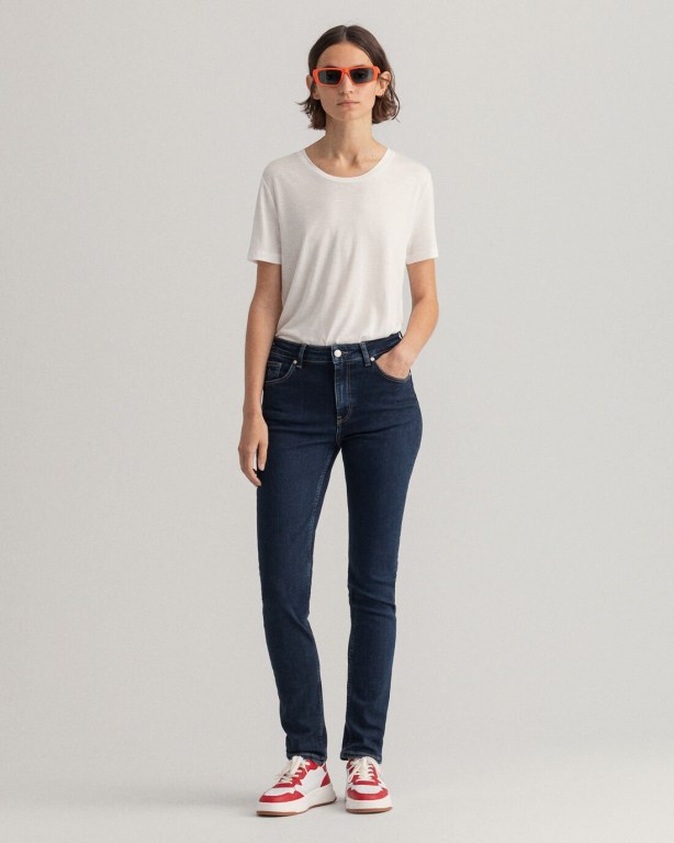 Gant Farla Slim Fit Super Stretch Women's Jeans Dark Blue | zWDjNKZJtUx