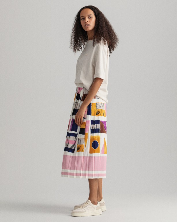 Gant Flag Print Pleated Women's Skirts White | z9DSHZvX5VD