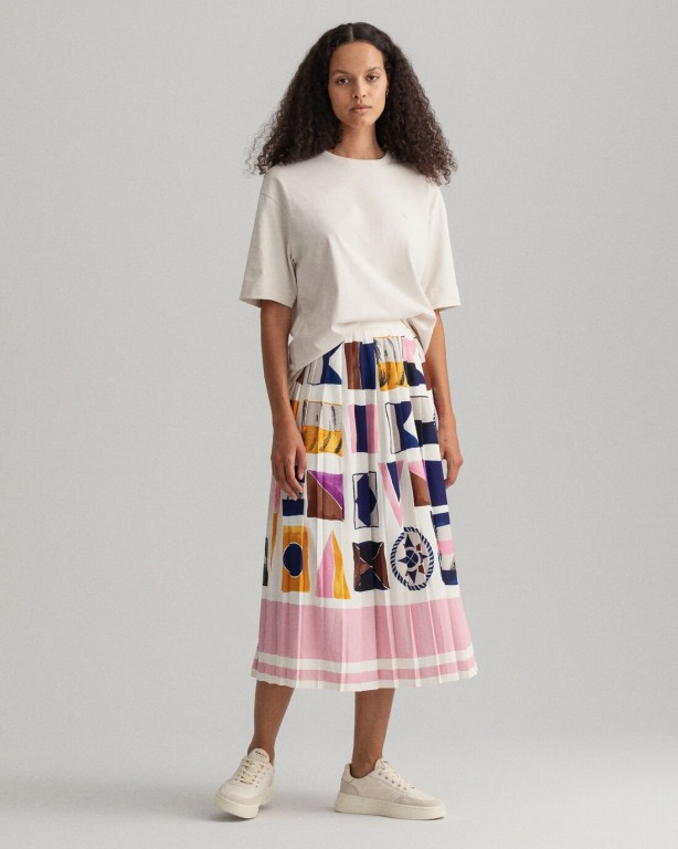 Gant Flag Print Pleated Women's Skirts White | z9DSHZvX5VD