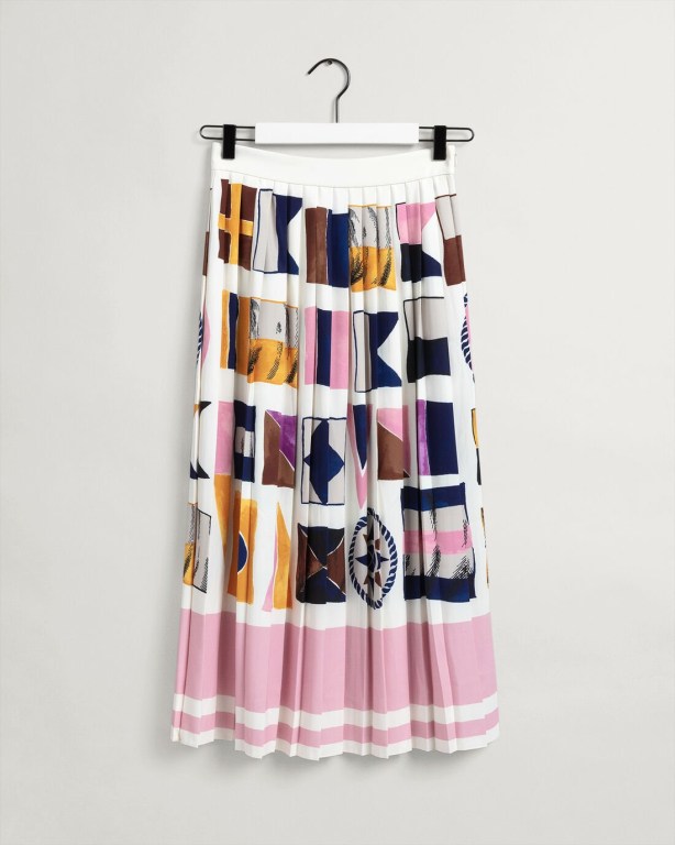 Gant Flag Print Pleated Women's Skirts White | z9DSHZvX5VD