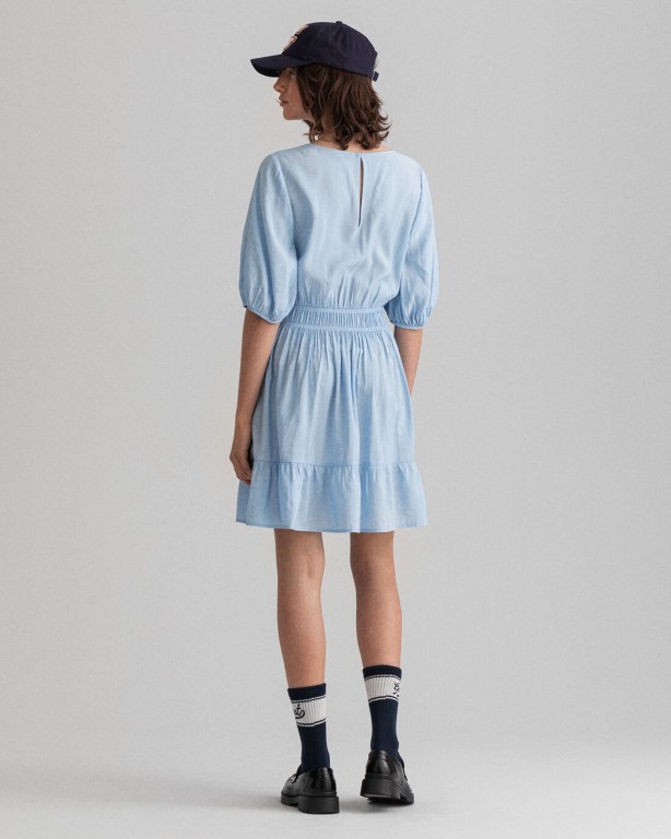 Gant Flounce Puff Sleeve Women's Dresses Light Blue | nkynGUwmO6v