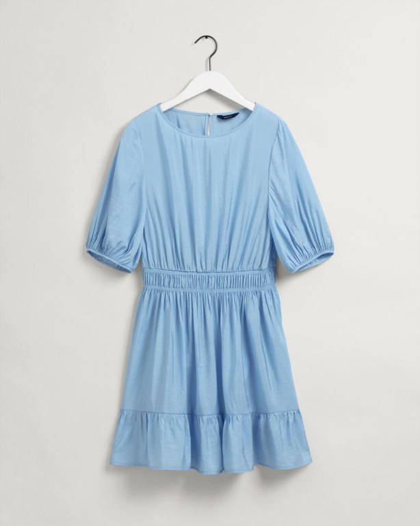 Gant Flounce Puff Sleeve Women's Dresses Light Blue | nkynGUwmO6v