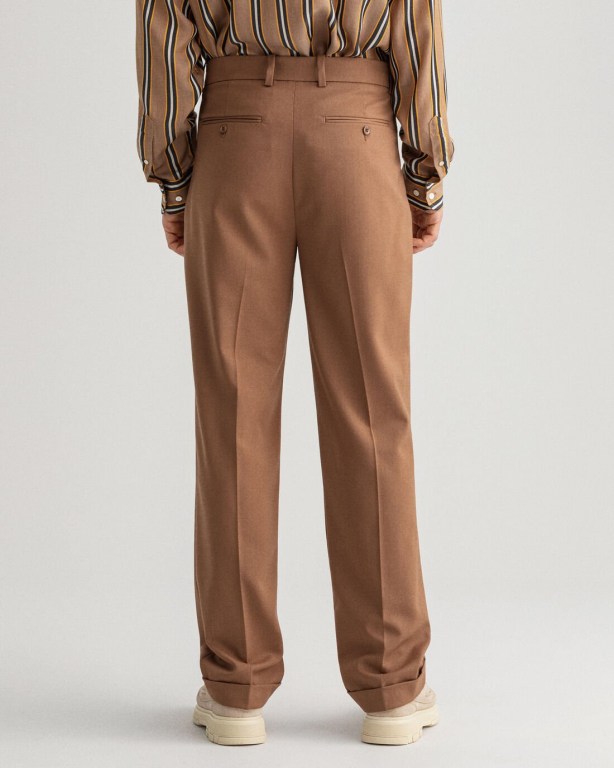 Gant Fluid Pleated Men's Pants Brown | gdBUCsi3R0f