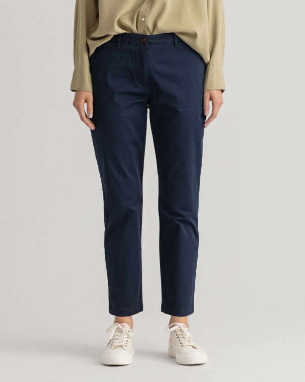 Gant Fryda Slim Fit Classic Chinos Women's Pants Dark Blue | B0iYntSkNG6