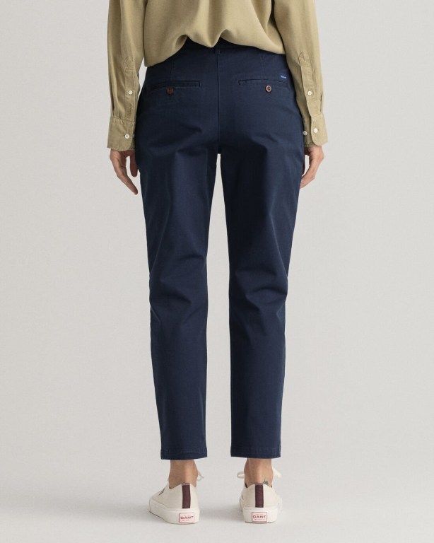 Gant Fryda Slim Fit Classic Chinos Women's Pants Dark Blue | B0iYntSkNG6