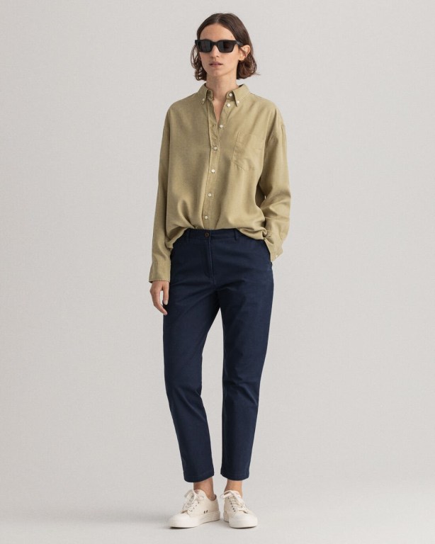 Gant Fryda Slim Fit Classic Chinos Women's Pants Dark Blue | B0iYntSkNG6