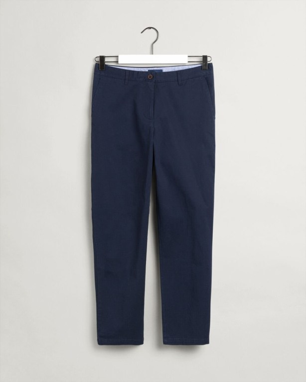 Gant Fryda Slim Fit Classic Chinos Women's Pants Dark Blue | B0iYntSkNG6