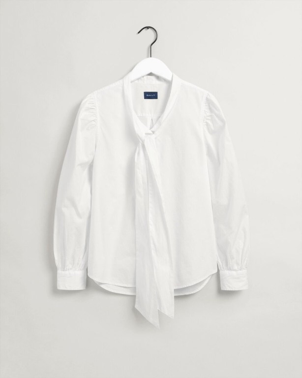 Gant Gart-Washed Oxford Bow Women's Shirts White | 4HOW7jKRmhW