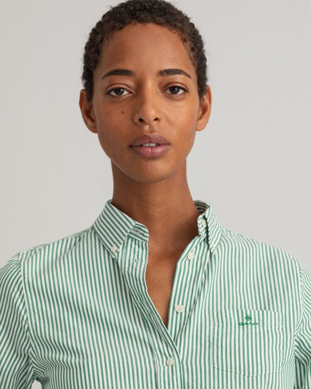 Gant Gart-Washed Stripe Oxford Women's Shirts Green | cEwujIFH4uh