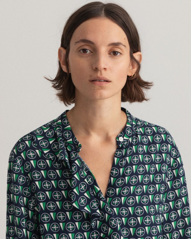 Gant Geometric Flounce Women's Blouses Blue | 6UQuLb52a3v