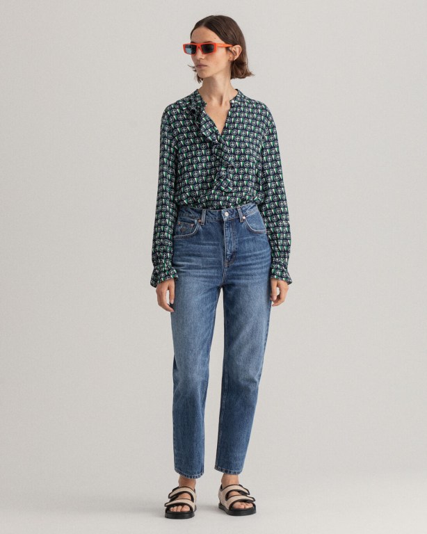 Gant Geometric Flounce Women's Blouses Blue | 6UQuLb52a3v