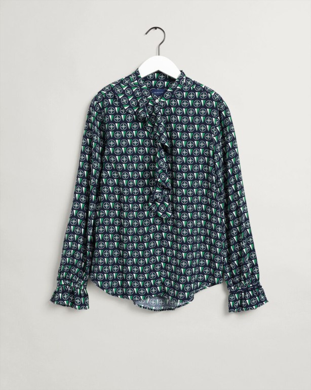 Gant Geometric Flounce Women's Blouses Blue | 6UQuLb52a3v