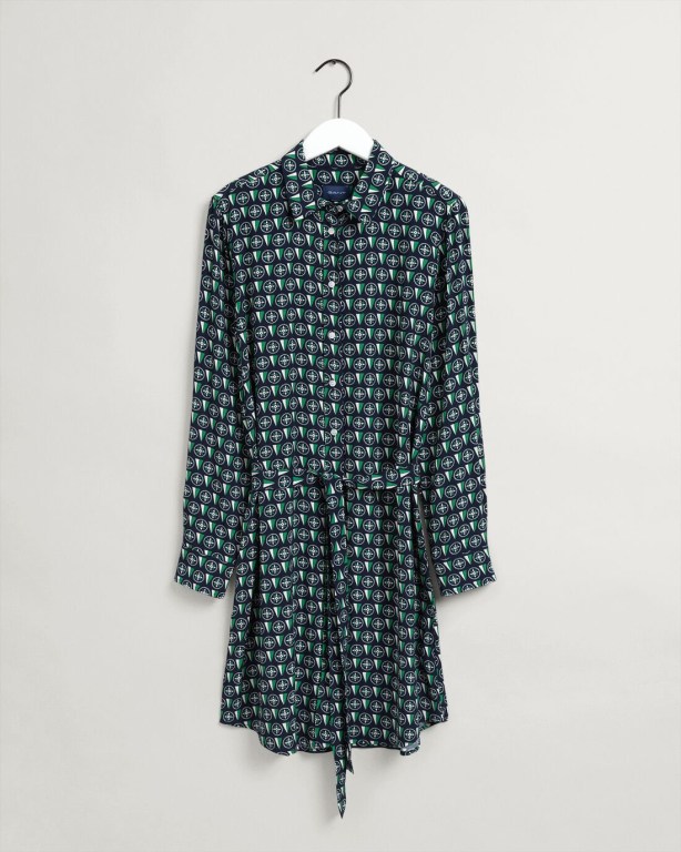 Gant Geometric Shirt Women's Dresses Blue | 2CSFr96fVje