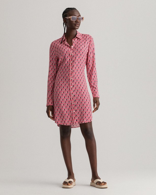 Gant Geometric Shirt Women's Dresses Rose | 3r9pWih5ISF