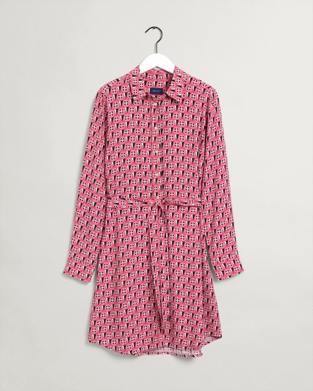 Gant Geometric Shirt Women's Dresses Rose | 3r9pWih5ISF