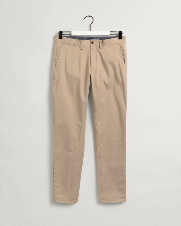 Gant Hallden Slim Fit Twill Chinos Men's Pants Dark Khaki | EZkPseQTaVU