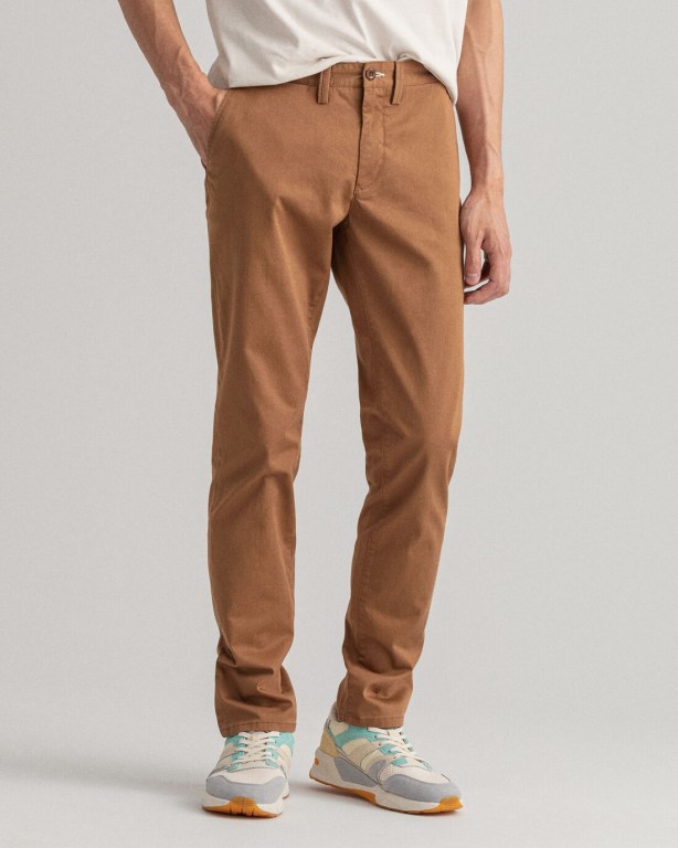 Gant Hallden Slim Fit Twill Chinos Men's Pants Brown | UDdF8EIlCss