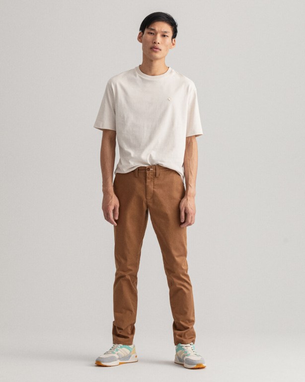 Gant Hallden Slim Fit Twill Chinos Men's Pants Brown | UDdF8EIlCss