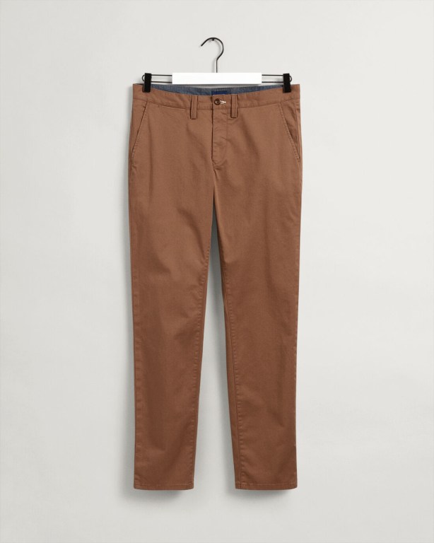 Gant Hallden Slim Fit Twill Chinos Men's Pants Brown | UDdF8EIlCss