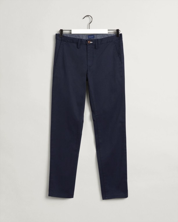 Gant Hallden Slim Fit Twill Chinos Men's Pants Dark Blue | XoYwsl9Sdjd