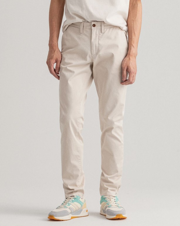 Gant Hallden Slim Fit Twill Chinos Men's Pants White | fqnj6cKboGN