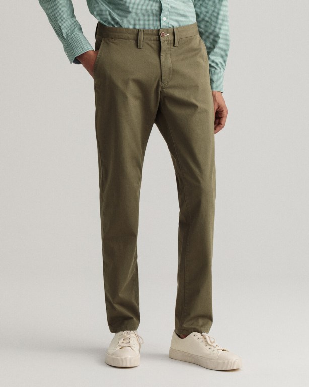 Gant Hallden Slim Fit Twill Chinos Men's Pants Green | mZBolKlgAjR