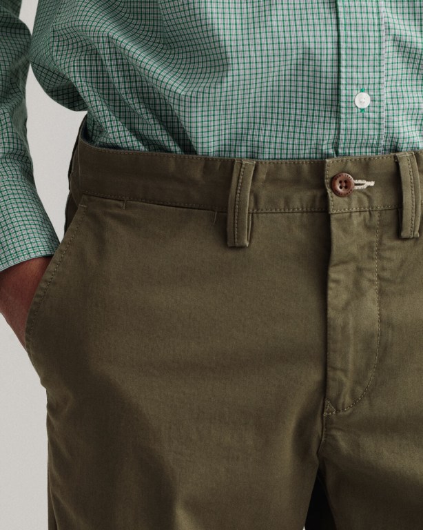 Gant Hallden Slim Fit Twill Chinos Men's Pants Green | mZBolKlgAjR