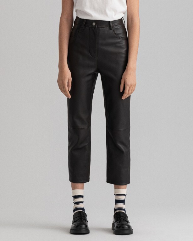 Gant High-Waisted Cropped Leather Women's Pants Black | 6ggfJI2zm86