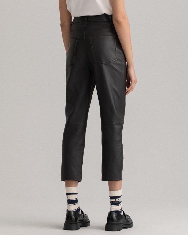 Gant High-Waisted Cropped Leather Women's Pants Black | 6ggfJI2zm86