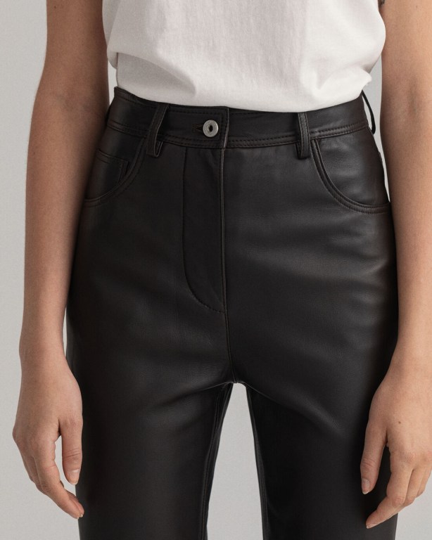 Gant High-Waisted Cropped Leather Women's Pants Black | 6ggfJI2zm86