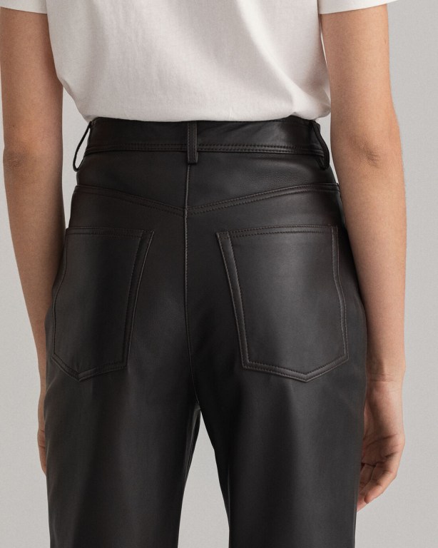 Gant High-Waisted Cropped Leather Women's Pants Black | 6ggfJI2zm86