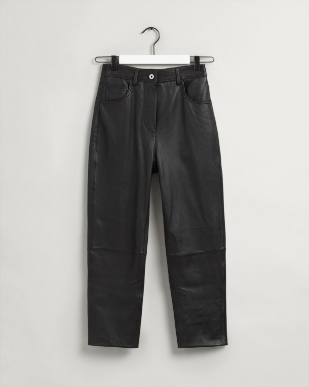 Gant High-Waisted Cropped Leather Women's Pants Black | 6ggfJI2zm86