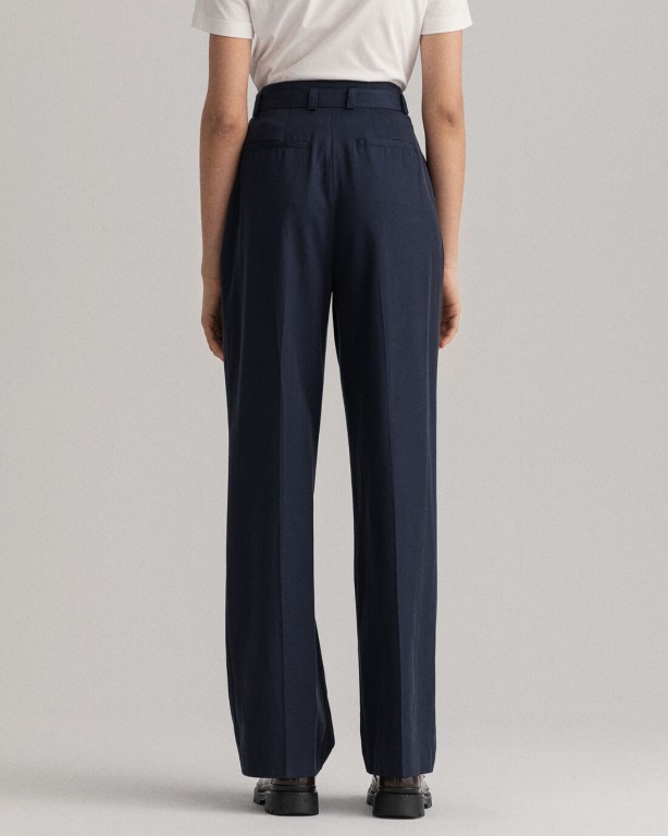 Gant High-Waisted Fluid Pleated Chinos Women's Pants Blue | JO3UmQRBtkK