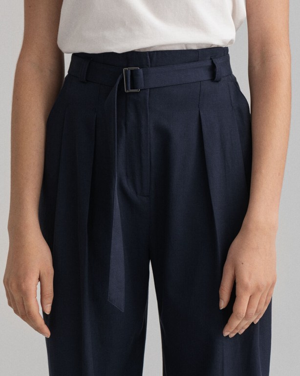 Gant High-Waisted Fluid Pleated Chinos Women's Pants Blue | JO3UmQRBtkK