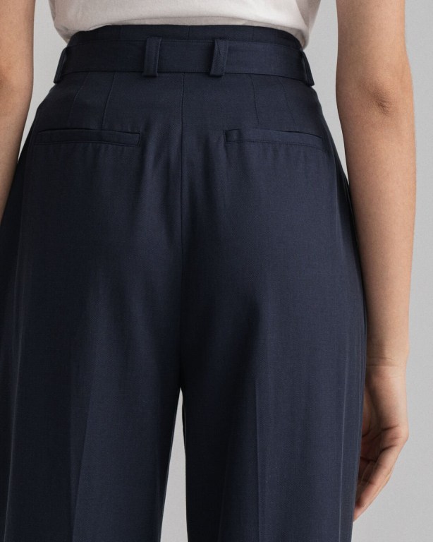 Gant High-Waisted Fluid Pleated Chinos Women's Pants Blue | JO3UmQRBtkK