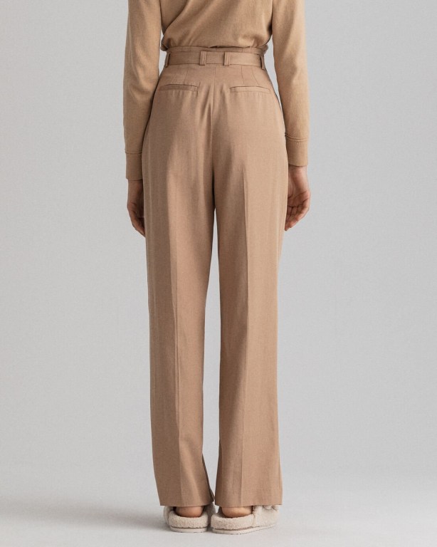 Gant High-Waisted Fluid Pleated Chinos Women's Pants Beige | fFwohNJ2wsA