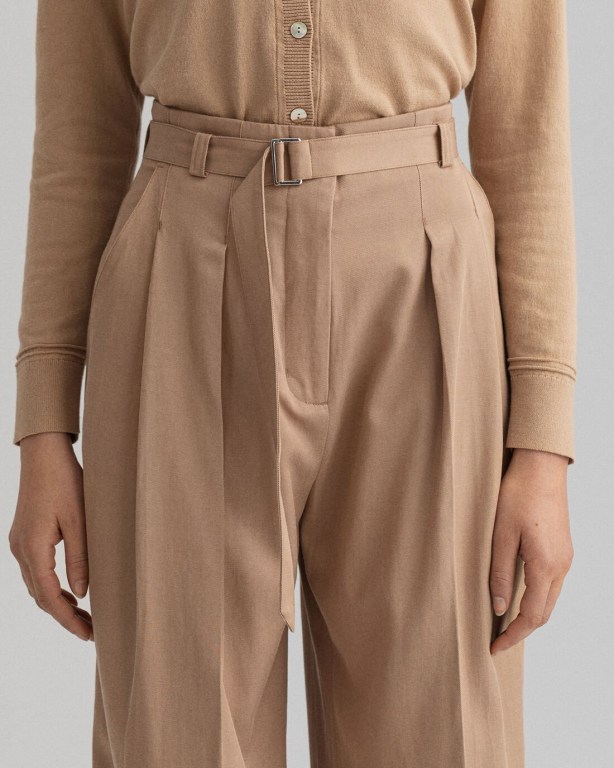 Gant High-Waisted Fluid Pleated Chinos Women's Pants Beige | fFwohNJ2wsA