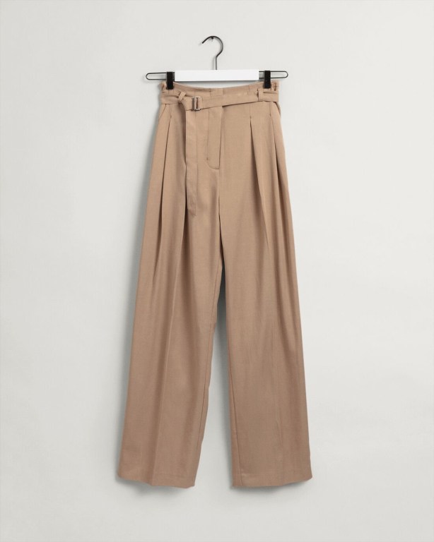 Gant High-Waisted Fluid Pleated Chinos Women's Pants Beige | fFwohNJ2wsA