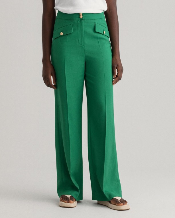 Gant High-Waisted Fluid Wide Leg Women's Pants Green | SWPFmeJhJRa