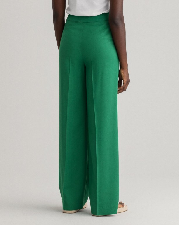 Gant High-Waisted Fluid Wide Leg Women's Pants Green | SWPFmeJhJRa