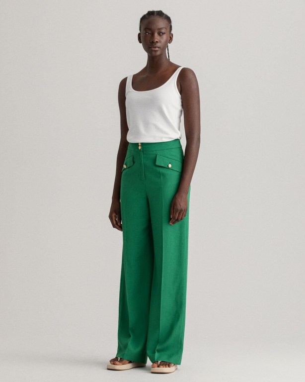 Gant High-Waisted Fluid Wide Leg Women's Pants Green | SWPFmeJhJRa