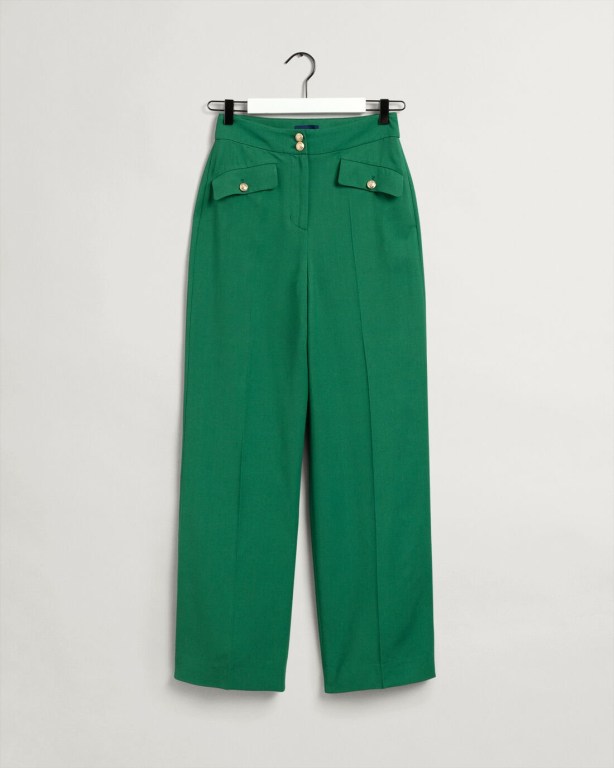 Gant High-Waisted Fluid Wide Leg Women's Pants Green | SWPFmeJhJRa