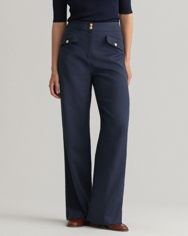 Gant High-Waisted Fluid Wide Leg Women's Pants Blue | x6pXAOc4aKH