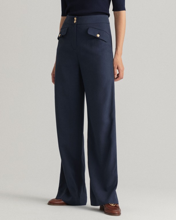 Gant High-Waisted Fluid Wide Leg Women's Pants Blue | x6pXAOc4aKH